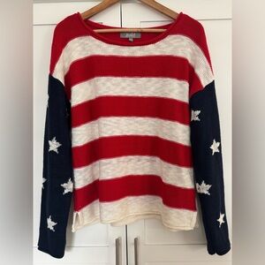 Marled Red and White Striped Sweater with Stars L